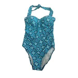 Assets By Sara Blakley Spanx One-piece swimsuit Top Woman’s Large Teal Print